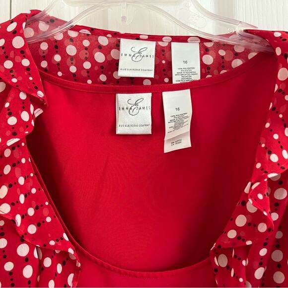 Emma James 2 Piece Set - Red Polka Dot outer Blouse with red tank top underneath - Picture 9 of 16